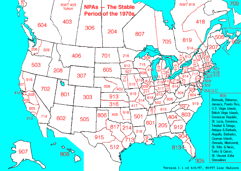 Lincmads Area Codes Of The 1970s