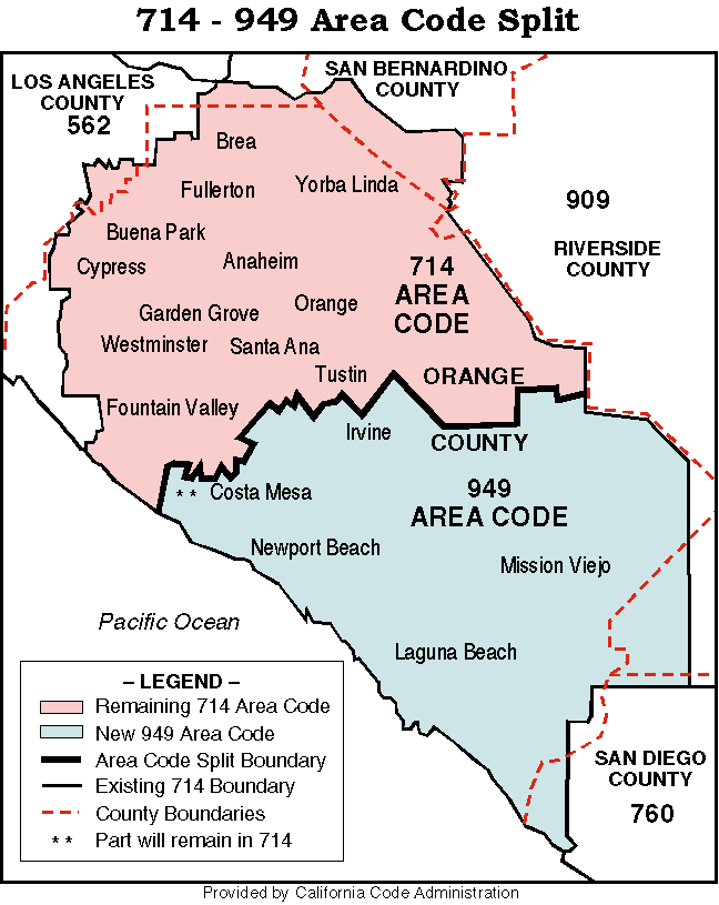 map of the 714/949 split from 1998