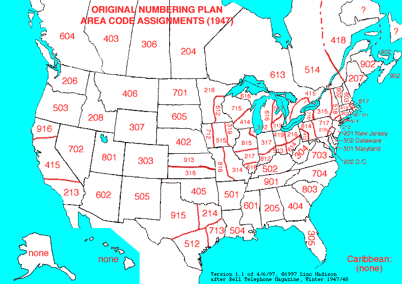 Lincmads 1947 Area Code Map