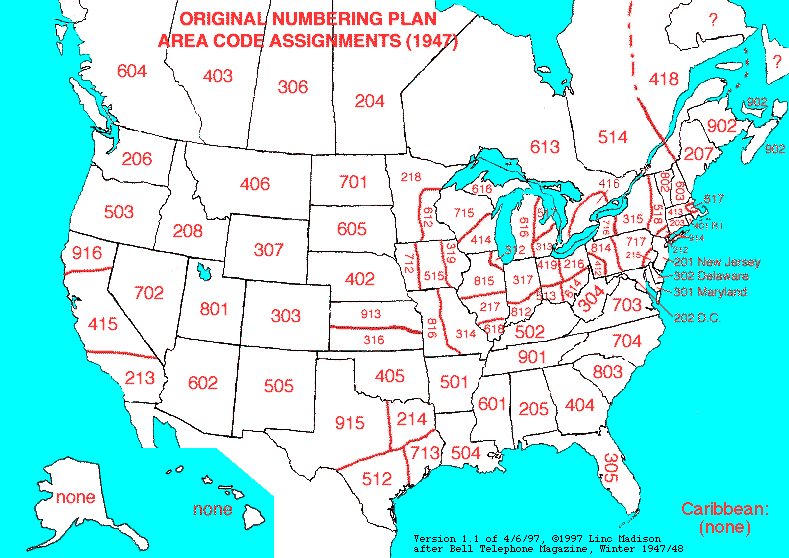 us area code map Lincmad S 1947 Area Code Map