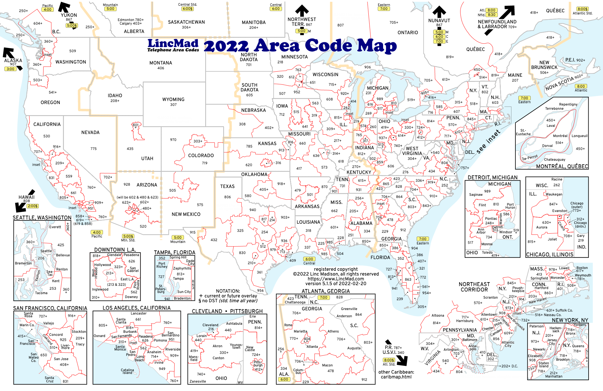 LincMad’s 2019 Area Code Map with Time Zones